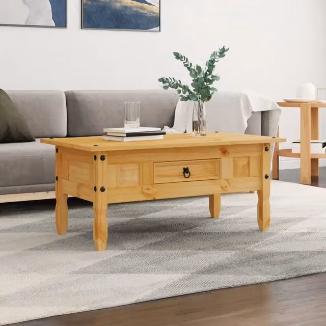 Tavolino da caffè rettangolare in legno di pino cerato marrone vidaXL L/P/H: 100 x 55 x 44 cm – 1