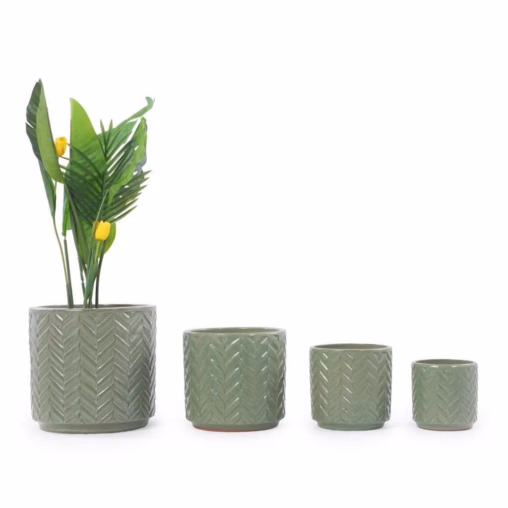 Set di 4 vasi da fiori Minimal in ceramica verde salvia per giardino e interno H: 38 x 31,5 x 24,5 x 20 cm – 2