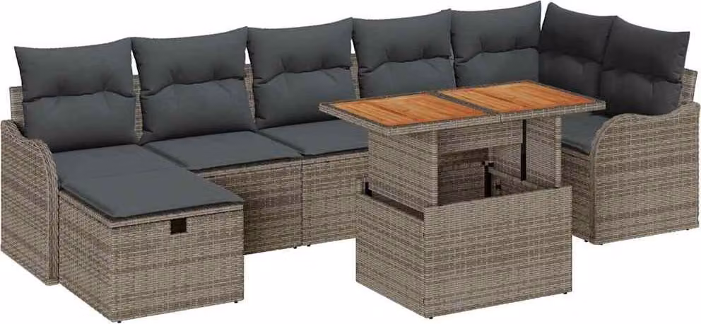 Set Divano da Giardino 8 pcs Grigio Poly Rattan