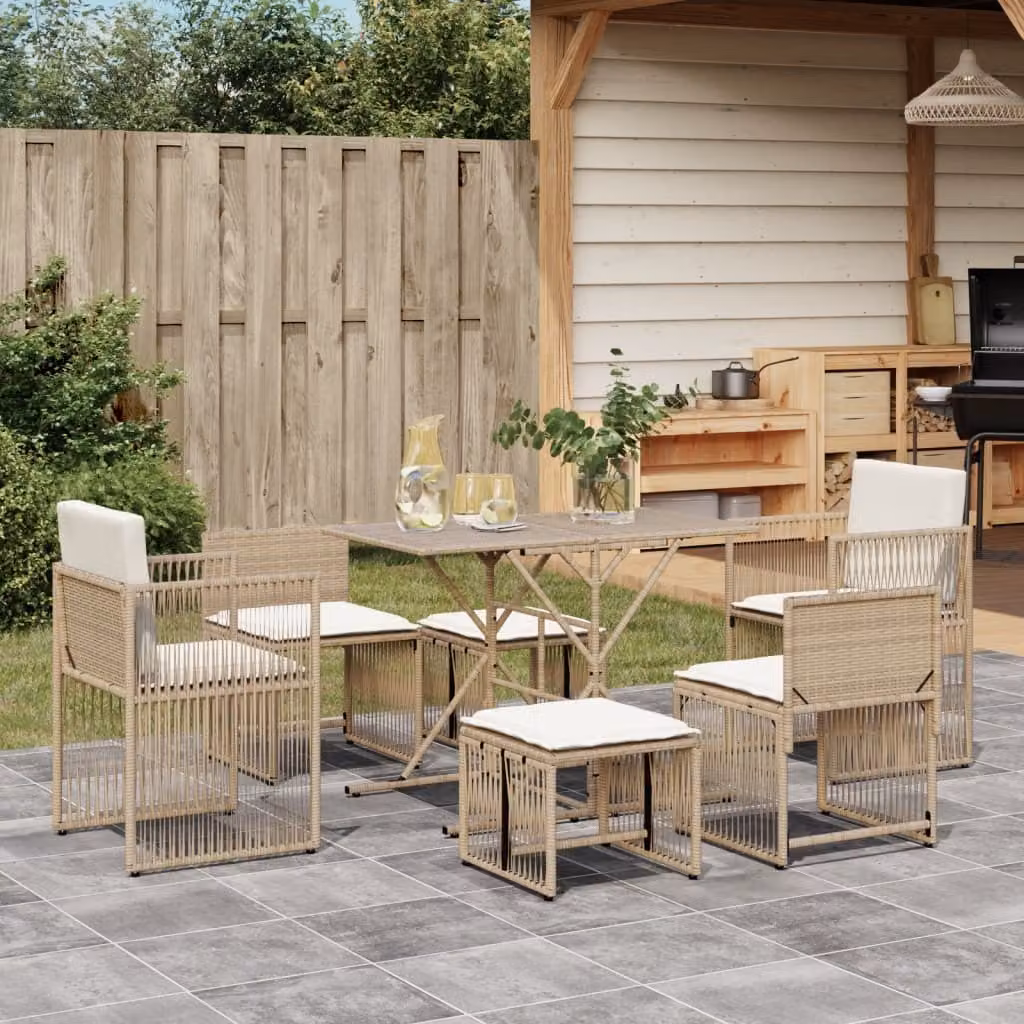 Maison Exclusive - Set da pranzo da giardino 7 pezzi con cuscini in polyrattan beige