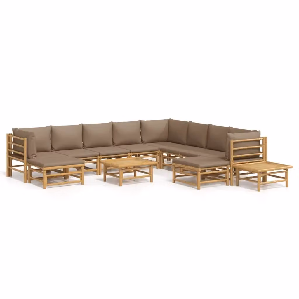 Set Salotto da Giardino Moderno vidaXL in Bambu con Cuscini Beige 12 Pezzi – 2