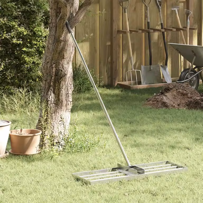 Rastrello livellatore da giardino vidaXL in acciaio inossidabile color argento