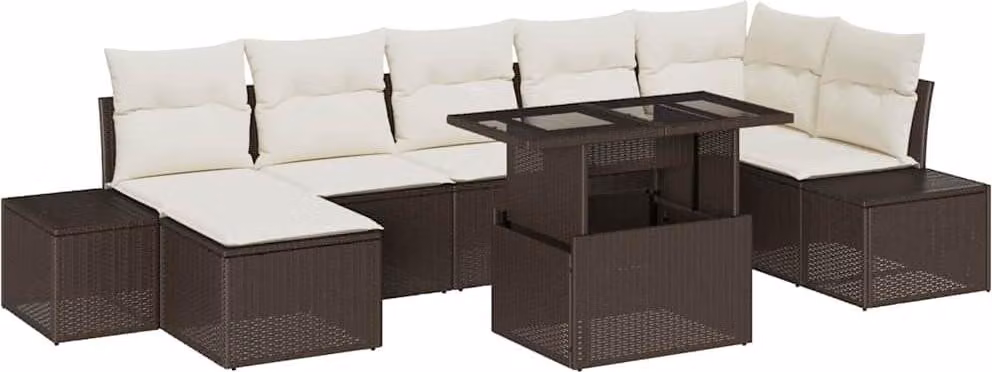 Set Divano da Giardino 8 pcs Marrone Poly Rattan
