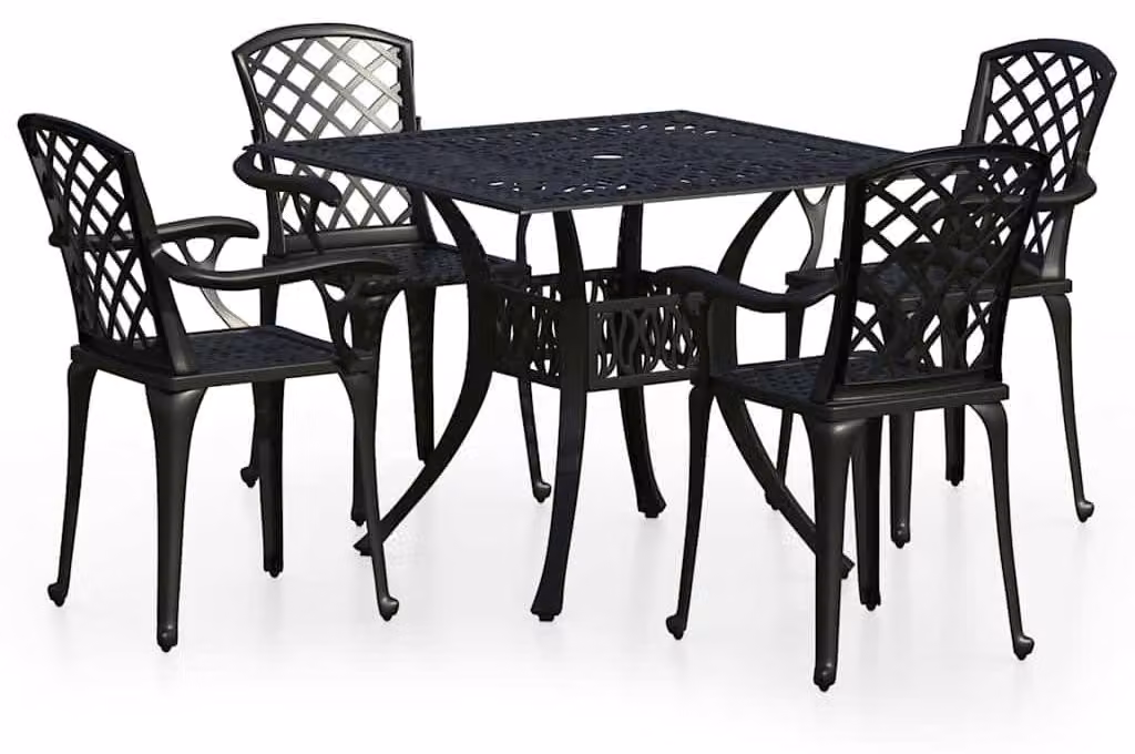 Set da bistrot in alluminio verniciato nero - 4 posti a sedere - Resistente agli agenti atmosferici