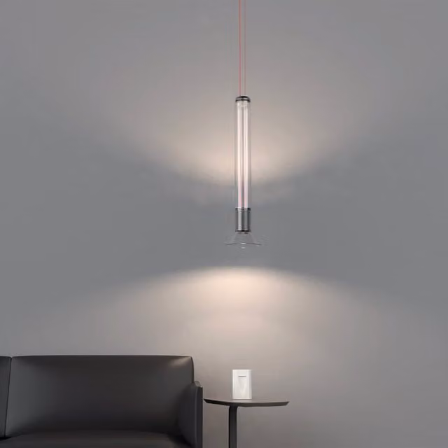 Lampada a sospensione Martinelli Luce Dia con LED, vetro trasparente e finiture grigie e argento
