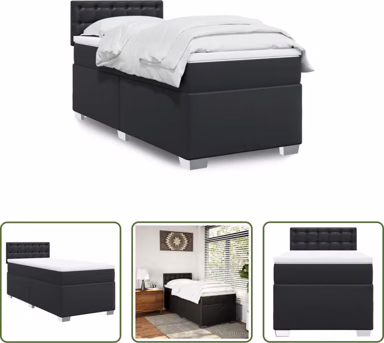 The Living Store Letto a molle con materasso nero 90x200 cm in Pelle finta
