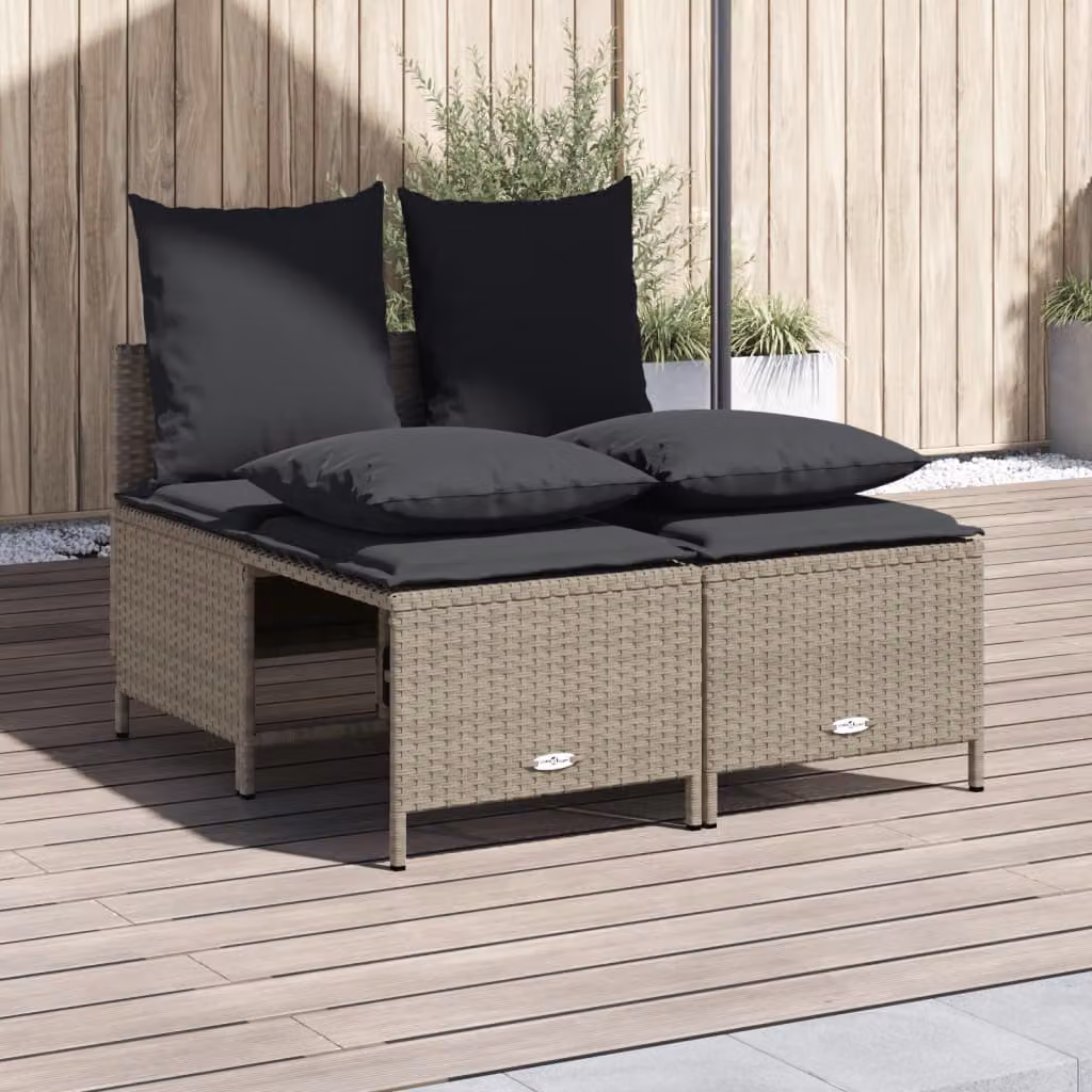 Set Divano da Giardino L-Shape vidaXL in Polyrattan Grigio con Cuscini e Ottoman
