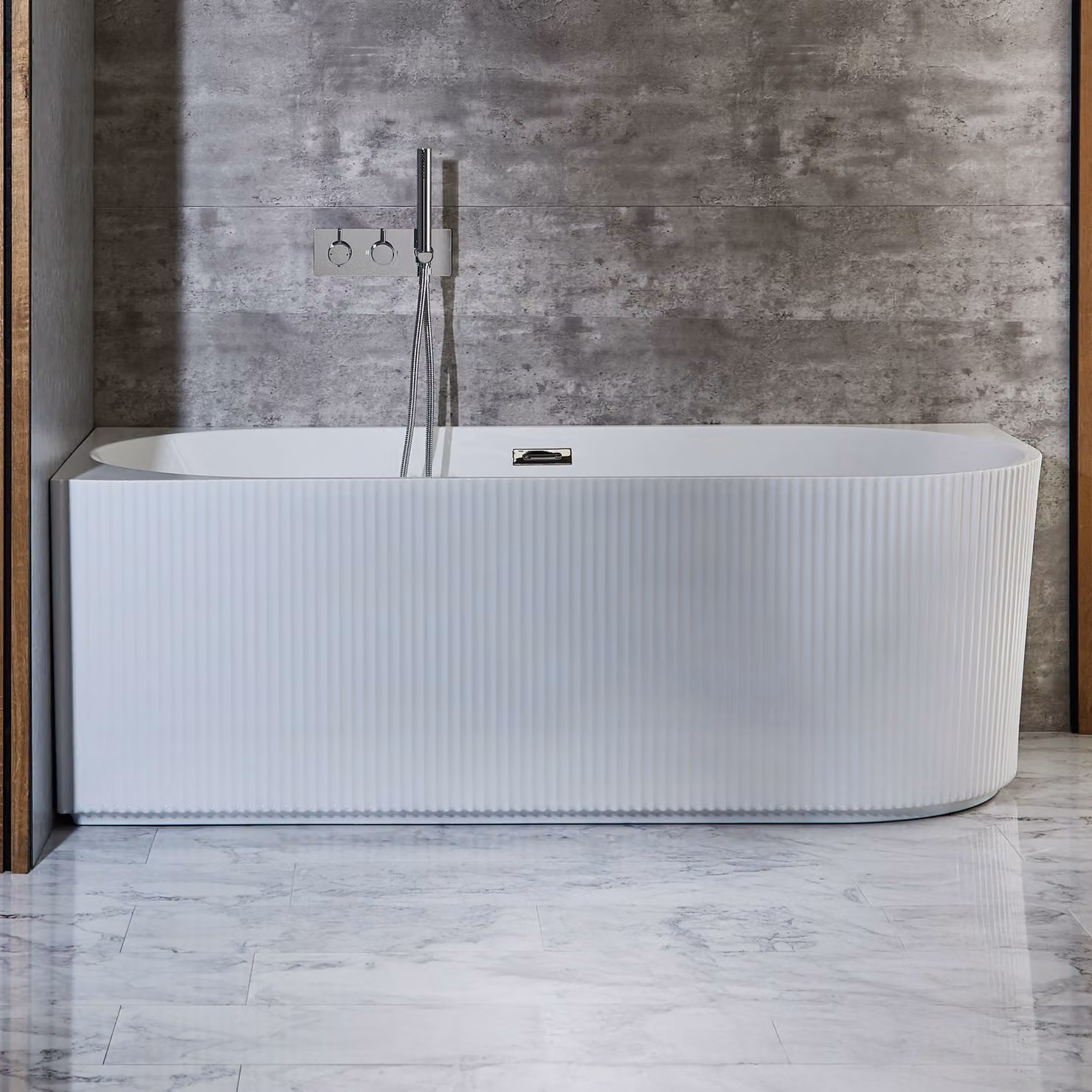 Vasca da Bagno Angolare Scanalata Moderna - Design da Sinistra - 1700mm x 800mm - Troppopieno Cromato - Florence