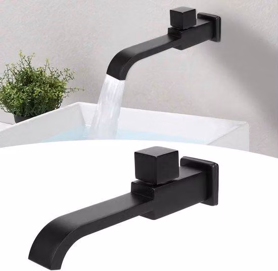 G1/2 Rubinetto da parete, rubinetto da bagno moderno in ottone, rubinetto monomando per acqua fredda per cucina e lavabo, Matzwart