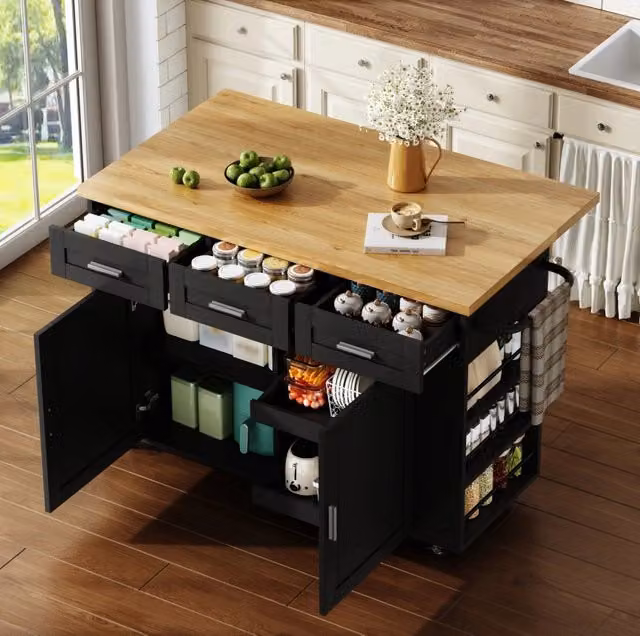 Cucina Mobile con Piano di Lavoro Ribaltabile, Carrello da Cucina in MDF 120x45(70)x84 cm con Ruote e Organizzatore Estraibile
