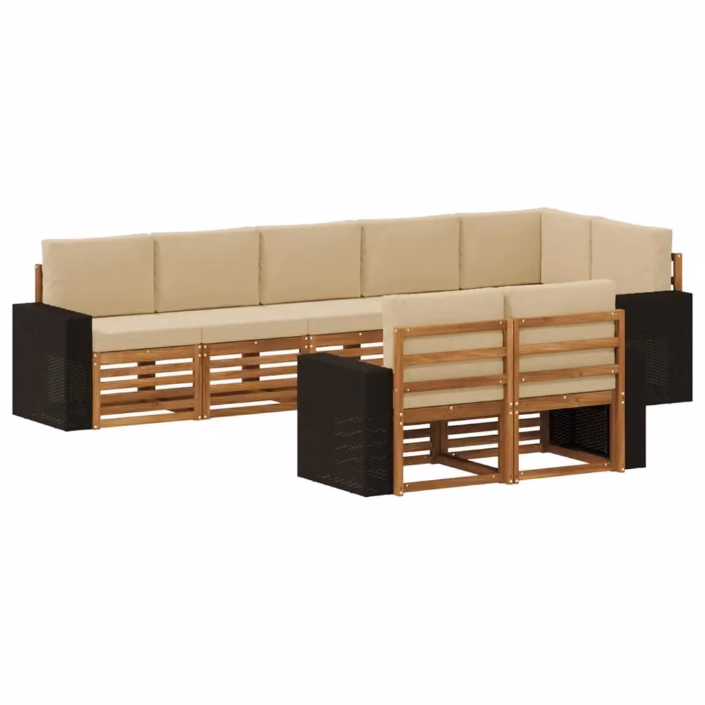 Set di divani da esterno vidaXL a forma di L composto da 8 pezzi in legno di acacia e tessuto beige resistente ai raggi UV con cuscini inclusi – 2