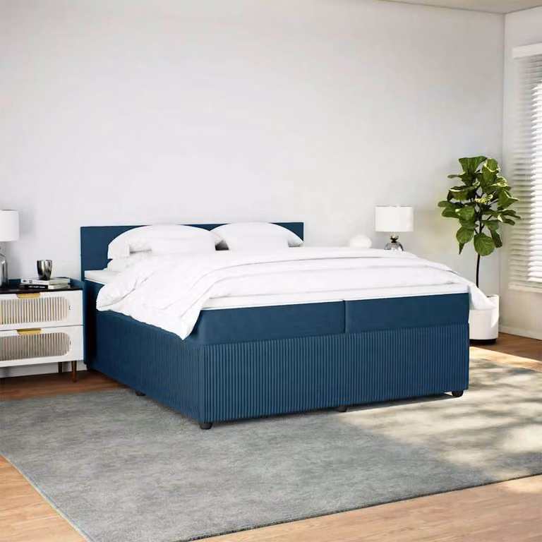 vidaXL Giroletto a Molle con Materasso Blu 200x200 cm in Velluto