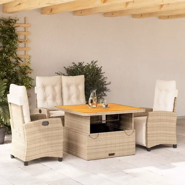 Set da Pranzo da Giardino 4 pz con Cuscini Beige in Polyrattan 3277417