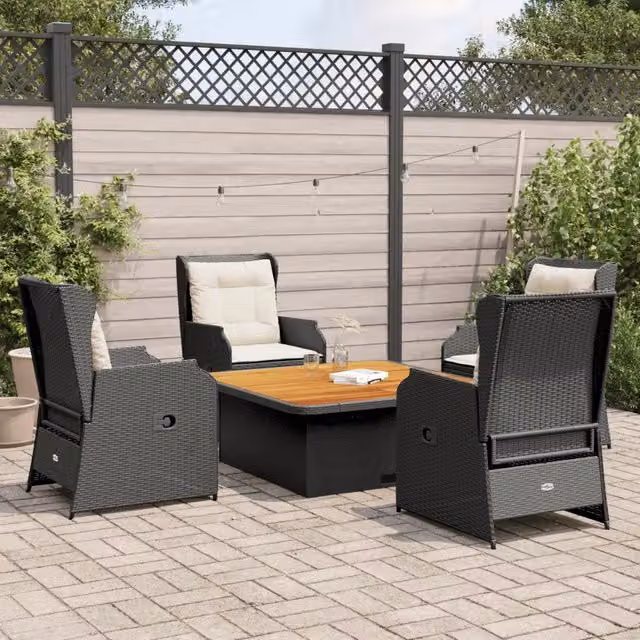 Set Divani da Giardino 5 pz con Cuscini Nero in Polyrattan 3262739