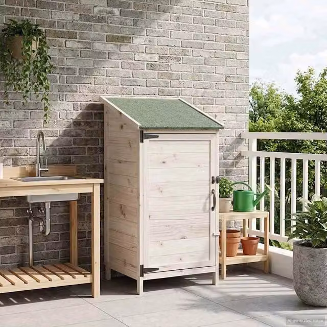 Capanno Giardino Tetto Bianco 59x56x113.5cm Struttura Legno per Attrezzi da Esterno
