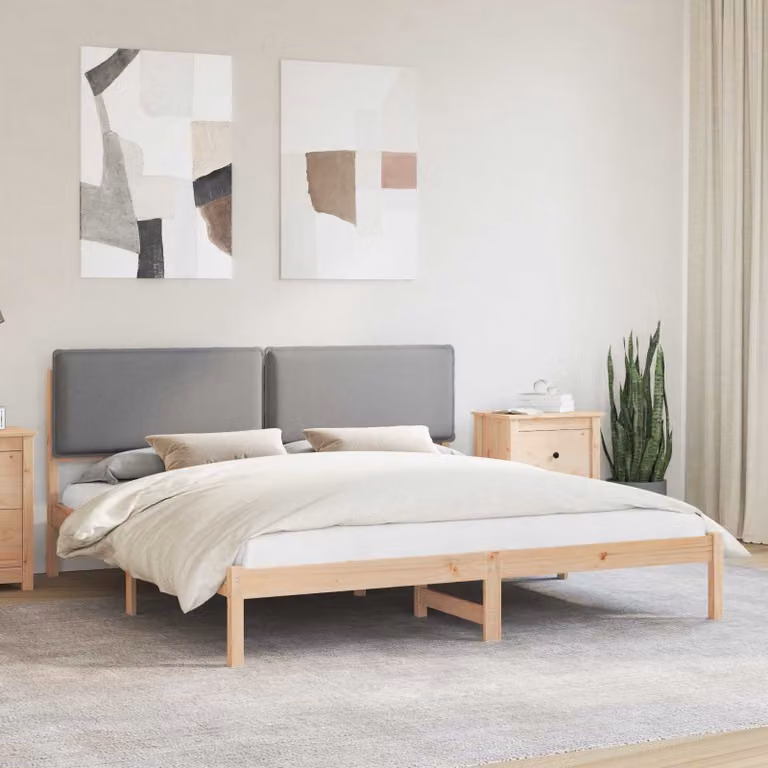 Letto moderno vidaXL con testiera rivestita in tessuto e struttura in legno di pino, Grigio, L: 180 cm, P: 200 cm, H: 84,5 cm