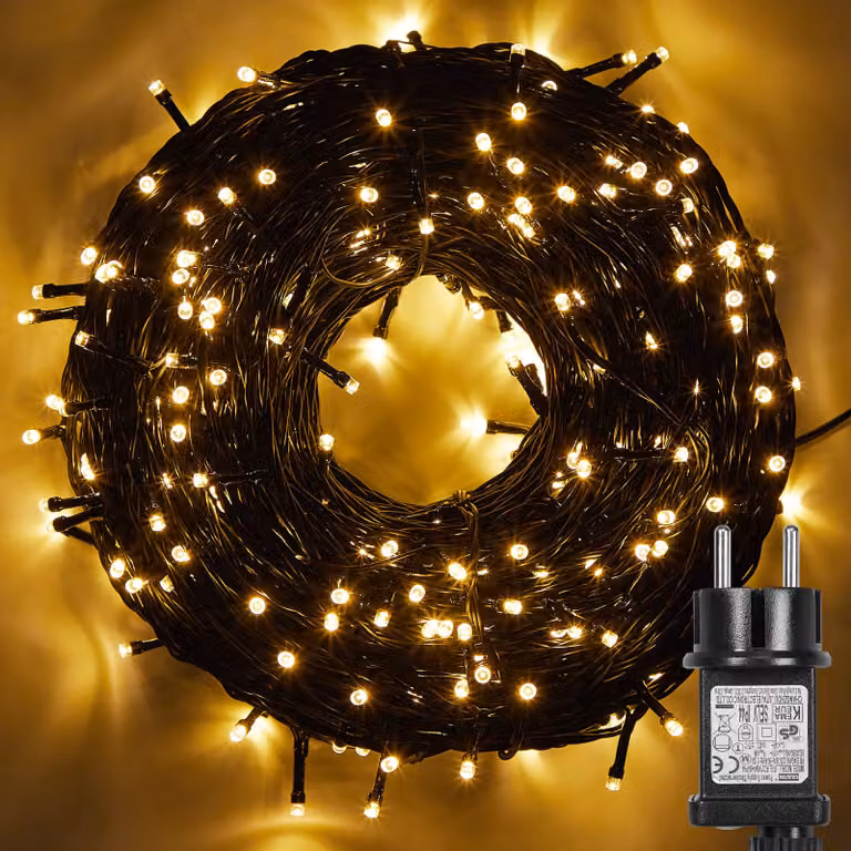 Ghirlanda luminosa da 100 m con 500 LED, luce bianca calda per interni, illuminazione decorativa per alberi e finestre, 31 V, 8 modalità, timer, luci natalizie per feste, balconi e giardini