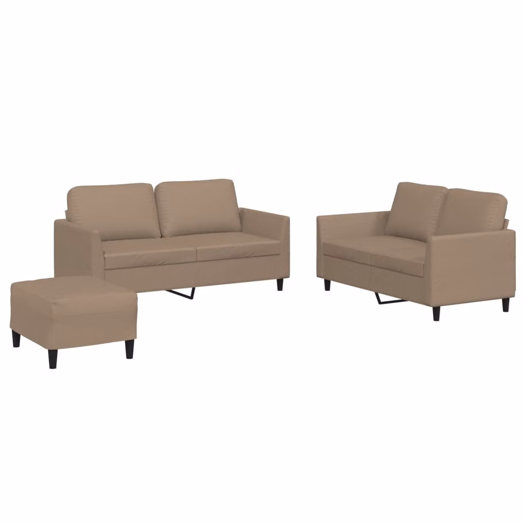 Set di Divani 3 pz con Cuscini cappuccino in Pelle finta