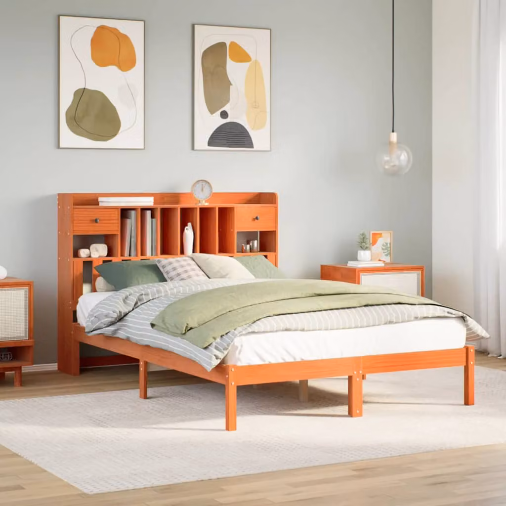 Letto Libreria vidaXL in Pino Massiccio Marrone Cera con Ripiani Laterali L/P/H: 228.5 x 160 x 200 cm