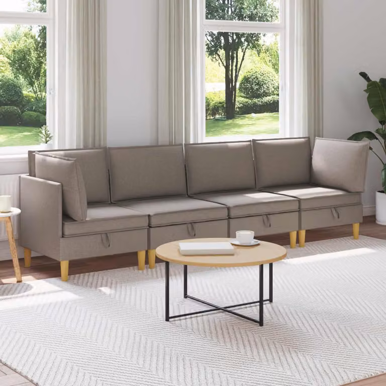 vidaXL Set di divani modulari a L con spazio di archiviazione, 4 pezzi, Grigio e Beige