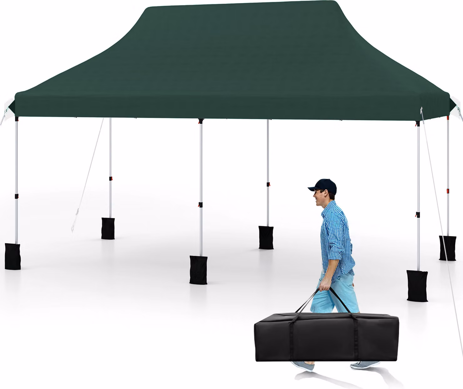 COSTWAY 3x6m gazebo, gazebo pieghevole per feste idrorepellente, stabile, protezione UV 50+, regolabile in altezza, gazebo da giardino con borsa di trasporto verde