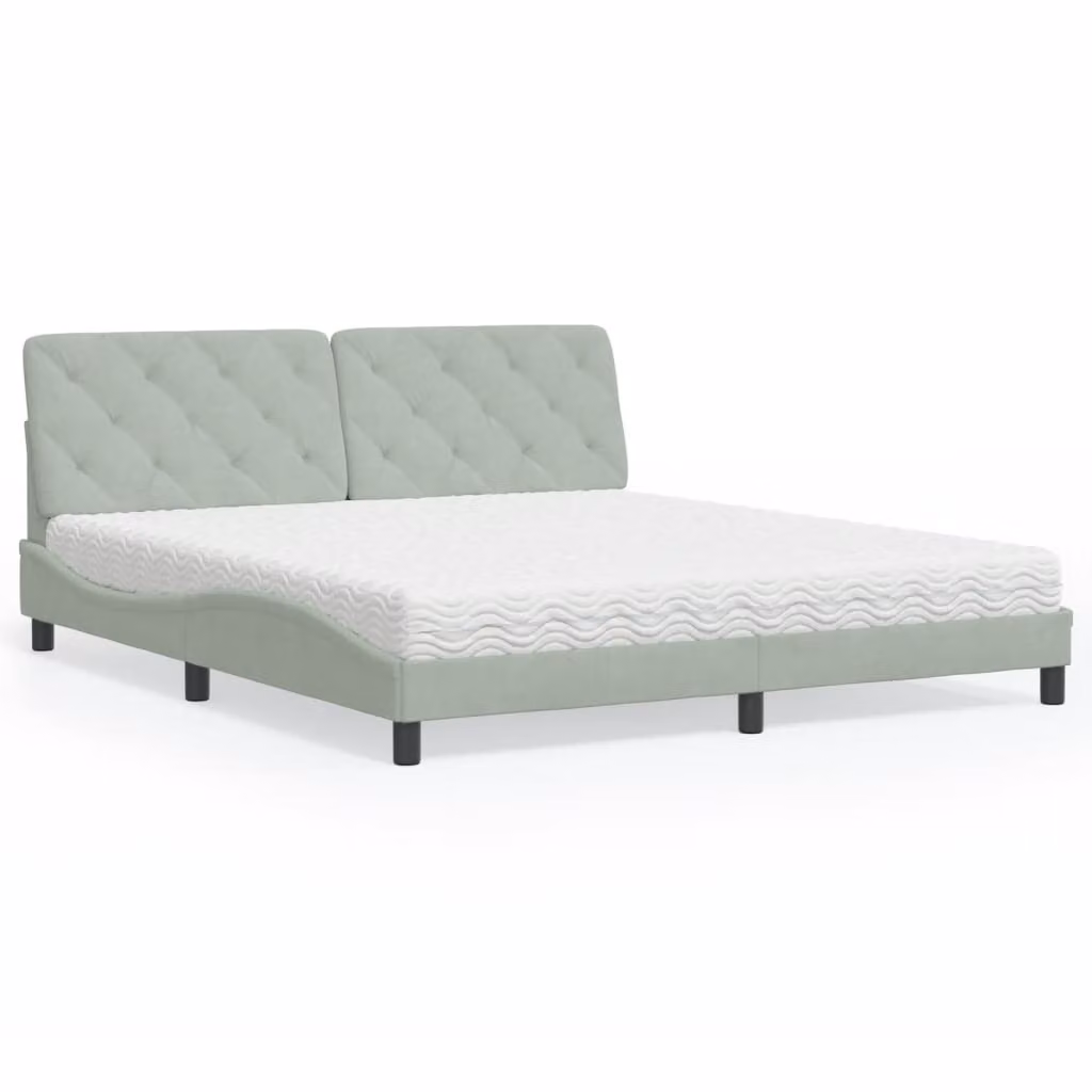 Letto con Materasso vidaXL in Velluto Grigio Chiaro e Bianco, Dimensioni: 180 x 200 cm