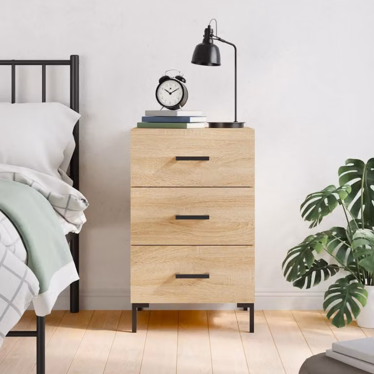 Comodino moderno vidaXL in legno e metallo, beige e marrone, sospeso a parete, L/P/H: 40 x 40 x 66 cm