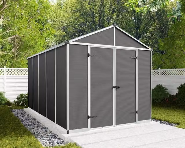 Casetta da giardino Rubicon Palram in policarbonato e alluminio, Grigio Scuro, L: 377 cm, P: 237 cm, H: 235 cm