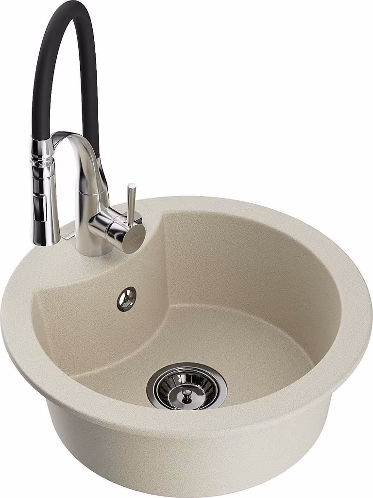 Mexen Diego lavello in granito a 1 vasca con rubinetto da cucina Aster, beige - 6512-69-73450-07-B