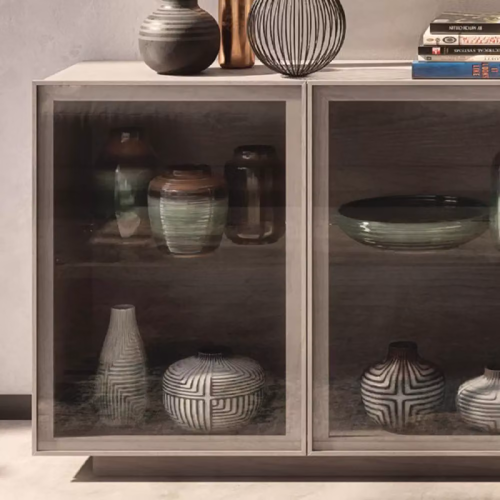 Madia moderna Mobili2g in legno di frassino grigio opaco con illuminazione integrata e cassetti soft-close L: 240 cm, P: 48 cm, H: 88 cm – 3