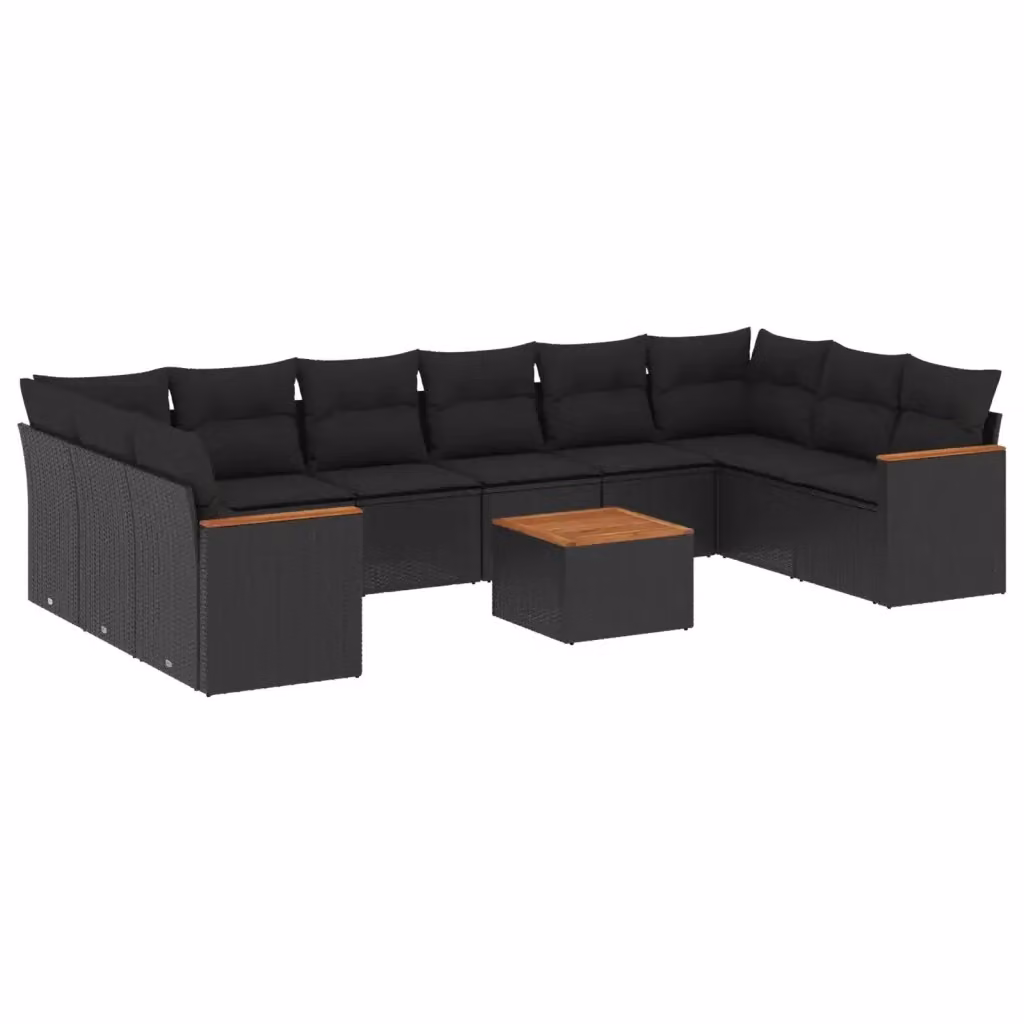 Set di Divani da Giardino vidaXL a Forma di U in Polyrattan Nero con Cuscini e Tavolino da Caffè – 2