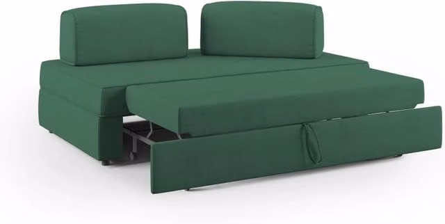Divano Liberty Divani.Store con pouf estraibile e schienali mobili in tessuto impermeabile verde L: 160 cm – 1