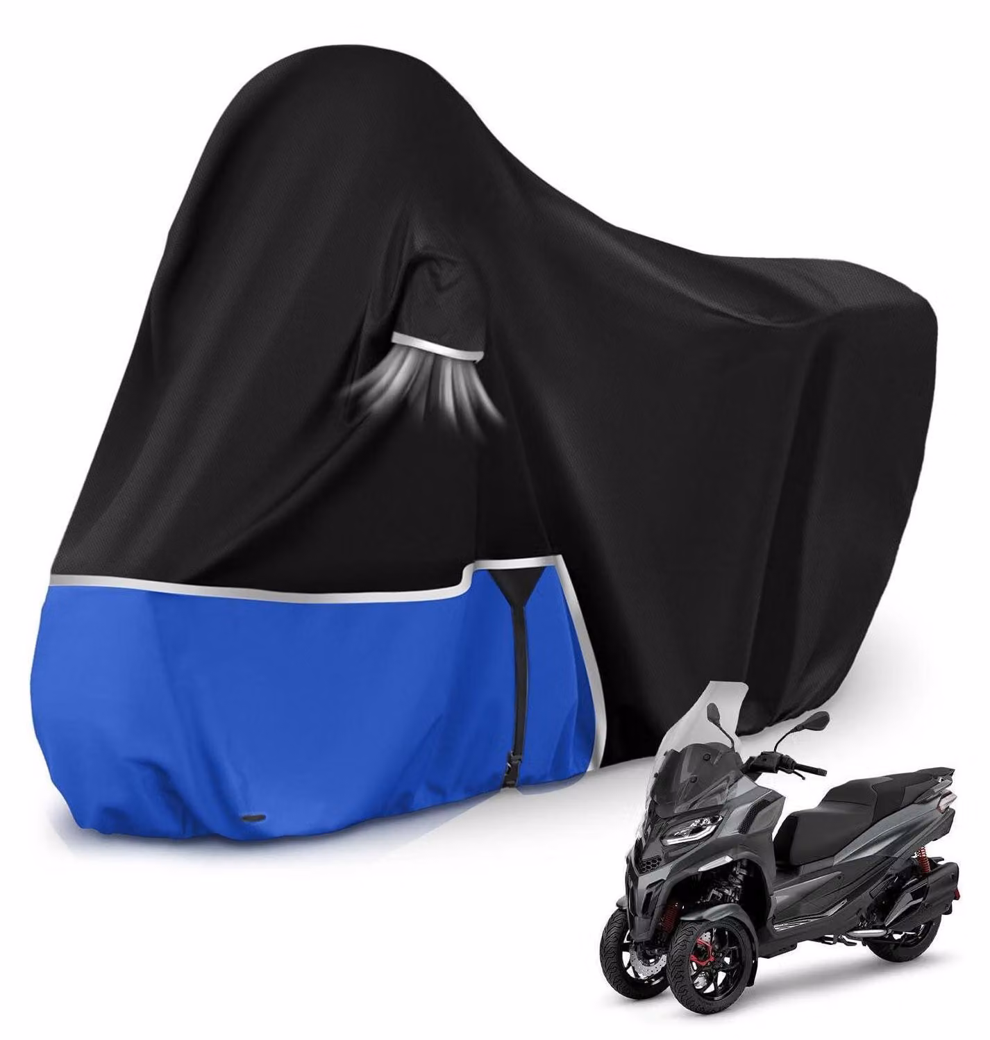 Copertura impermeabile per moto, modello Outdoor, in tessuto Oxford 420D, colore nero/blu, adatta per Piaggio MP3 400/500 (senza bauletto)