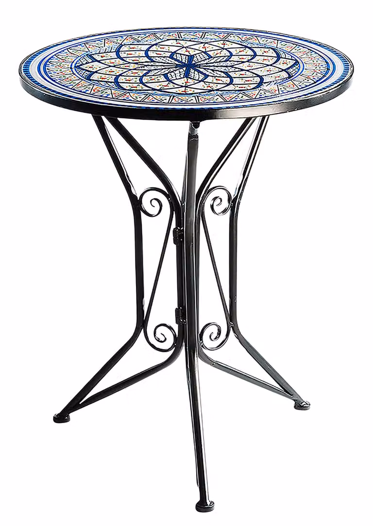 Tavolo da giardino Kobolo con piano altezza 68 cm diametro 55 cm - mediterraneo a mosaico rotondo in metallo pieghevole da giardino tavolo da patio arredo balcone