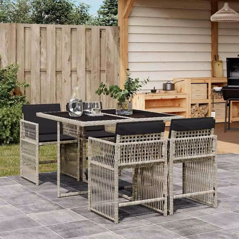 Set Pranzo da Giardino vidaXL in Polyrattan con Cuscini e Tavolo in Vetro, 5 Pezzi, Grigio Antracite