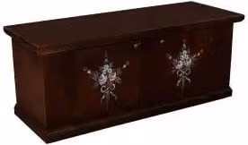 Cassapanca in legno arte povera mod Veronica con 2 ante colore noce scuro decorato fiori