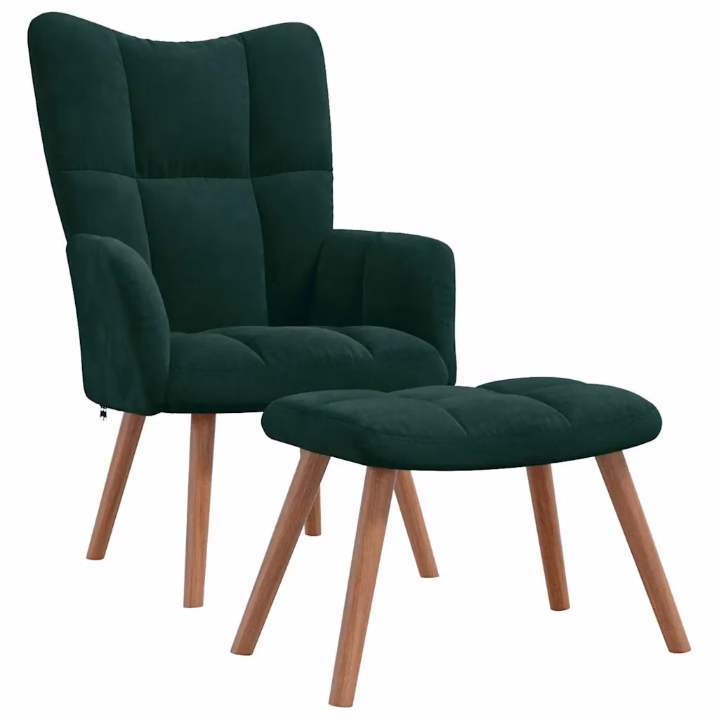 Poltrona Relax Moderna con Poggiapiedi in Velluto Verde Scuro e Struttura Mix – 2