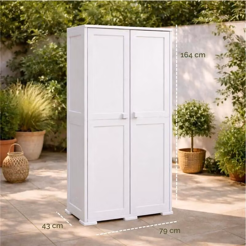 Armadio Tontarelli a 2 Ante con 2 Ripiani, Colore Panna/Beige, L: 79 cm, P: 43 cm, H: 164 cm – 2
