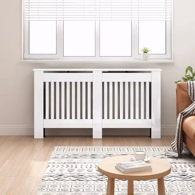 Copritermosifone moderno con mensola 152 x 19 x 81 cm in legno multistrato bianco lucido 02_0053142