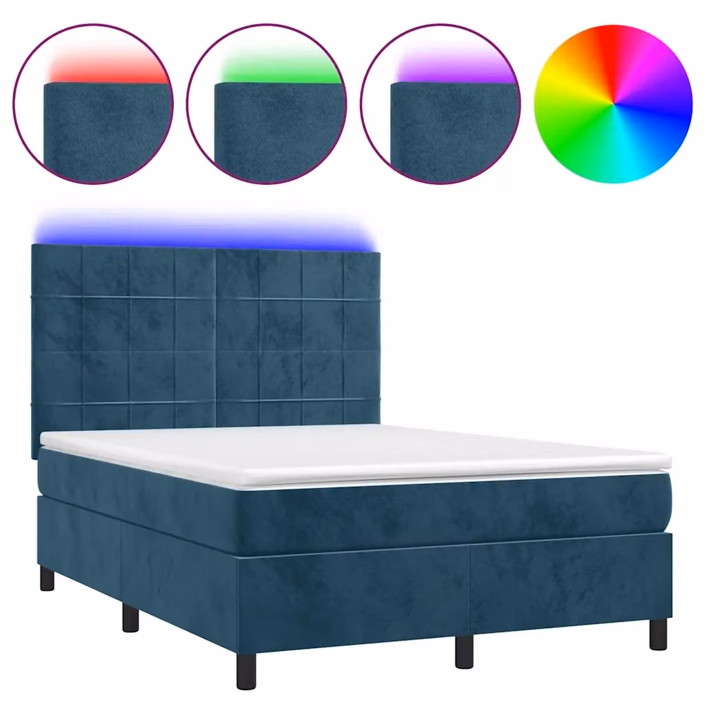 vidaXL Letto Ibrido in Velluto Blu con Materasso, Illuminazione LED Sotto il Letto e Porte USB, L/P/H: 144 x 190 x 128 cm – 2