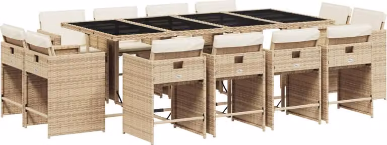 Set da Pranzo da Giardino 13 pz con Cuscini Beige in Polyrattan
