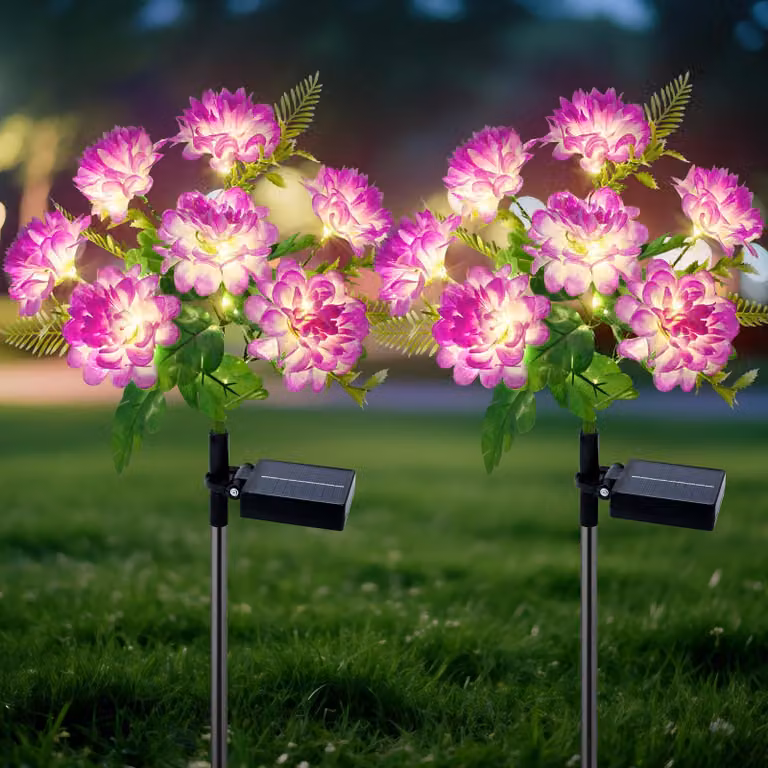 Set di 2 lampade solari a forma di crisantemo, con luci LED bianco caldo, 8 modalità, grado di protezione IP65