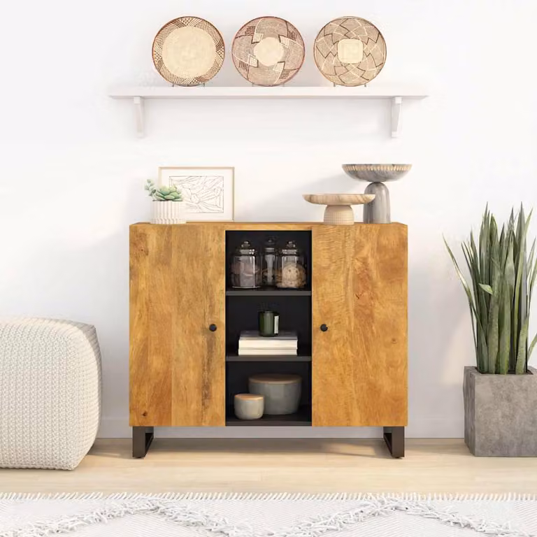 vidaXL Credenza con 2 Ante in Legno di Mango Marrone L: 90 cm, P: 33 cm, H: 75 cm