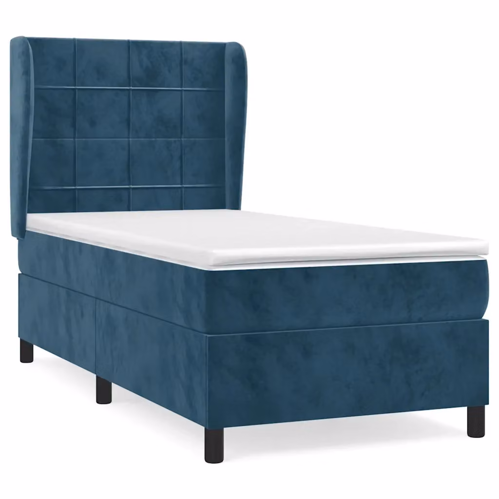 vidaXL Giroletto a Molle con Materasso in Velluto Blu Scuro e Bianco, L/P/H: 90 x 200 x 128 cm – 2
