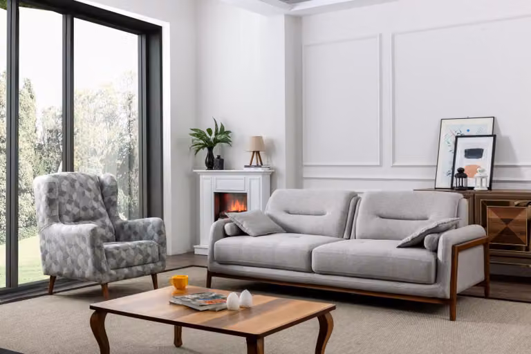 Set 2 tlg Wohnzimmer Sofagarnitur Dreisitzer Sofa Modern Sessel Textil