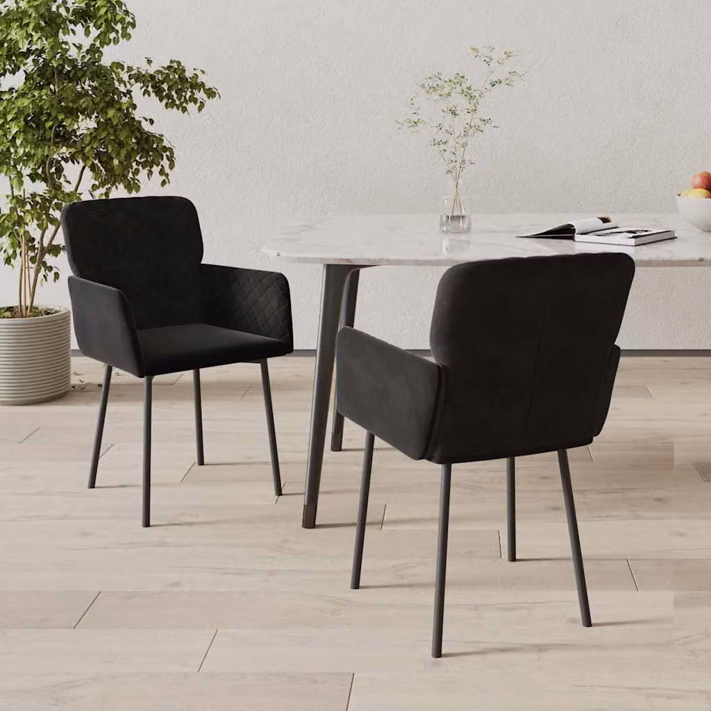 Set di 2 sedie da pranzo moderne vidaXL in velluto nero con braccioli e struttura in metallo