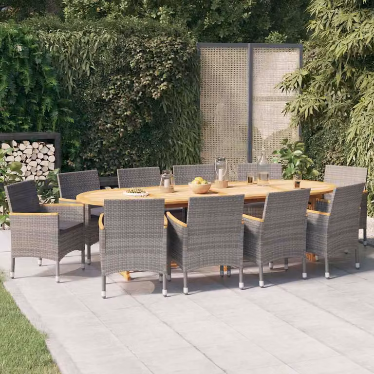 Set da Pranzo per Giardino e Terrazzo vidaXL in Legno di Acacia con 11 Cuscini Grigi