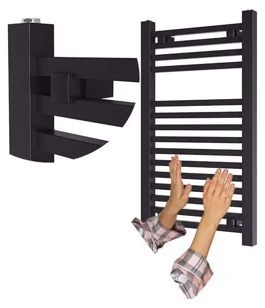 Granitan - Termoarredo bagno - Scaldasalviette 80x50 cm - Radiatore nero - portasciugamani - BERGEN