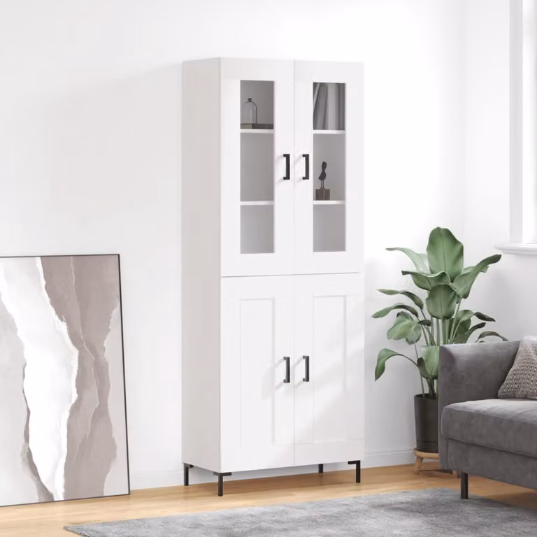 Credenza moderna vidaXL bianca con ante in vetro e ripiani interni L: 69,5 cm, P: 34 cm, H: 180 cm