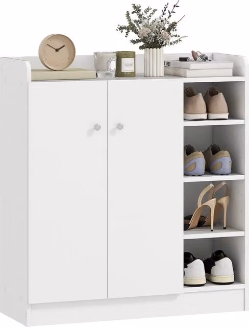 Scarpiera Salvaspazio Xylo con 2 Ante Bianco Opaco, Capacità 12 Paia, L: 83 cm, P: 30 cm, H: 90 cm